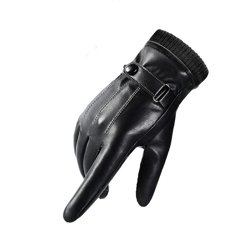 Mănuși din piele PU pentru bărbați, plus mănuși de catifea calde cu ecran tactil, mănuși impermeabile, pantaloni de motocicletă, iarnă, ciclism în aer liber, lavabile