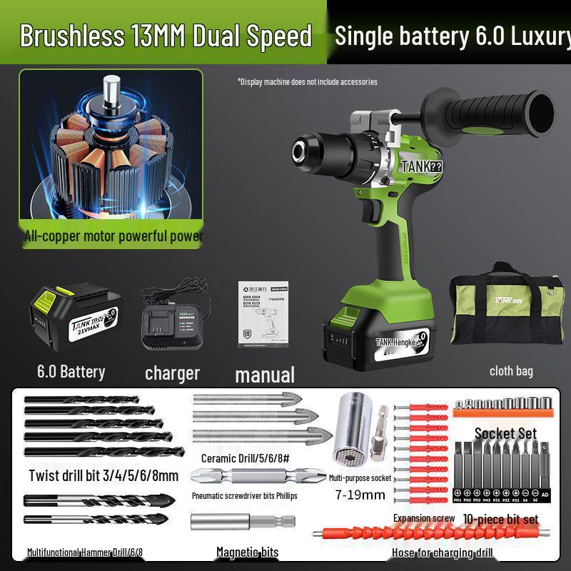 Rechargeable Brushless Electric Hand Drill & Screwdriver with Lithium Battery