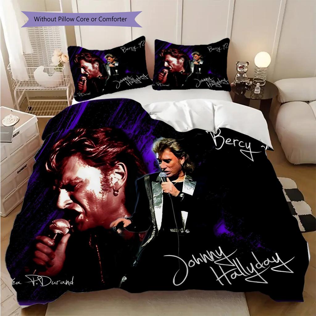 Rock Legend Johnny Hallyday Three-piece set (1 * duvet cover + 2 * pillowcase, without core) 2D Flat Bedding set Duvet cover and pillowcase