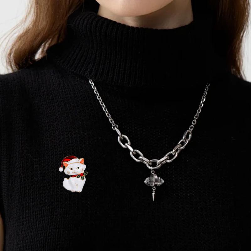 1 ks Slitina Pro Ženy Kočka Brože Smalt Zvíře Brož Odznaky Dárky k Novému Roku Bílá Černá