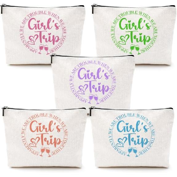 3Pcs Girls Trip Gifts Girls Weekend 2025 Makeup Bag Sisters Trip Gifts Favors Summer Gifts Cosmetic Bag Toiletry Bag Zipper Pouch Weekender Bags for