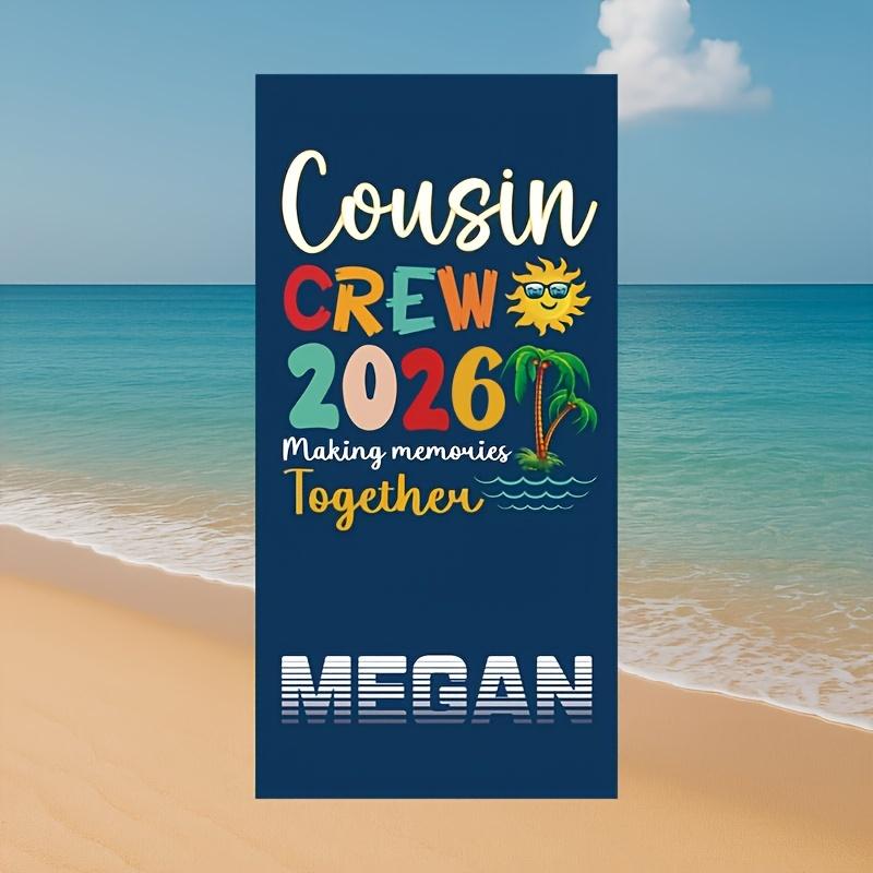 Personalized Crew Beach Towel Custom Name/Logo Oversized Microfiber Towel Summer Gift for Family Reunion, Vacation, Pool Party