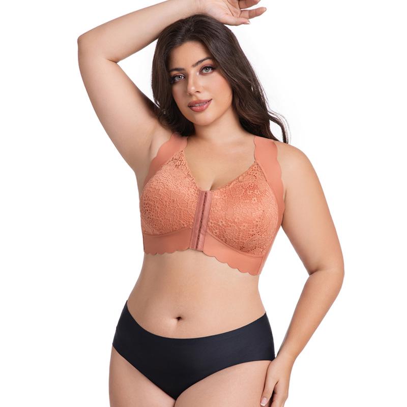 Plus Size Wireless Lace Front Buckle Push-Up French Sleep Bra