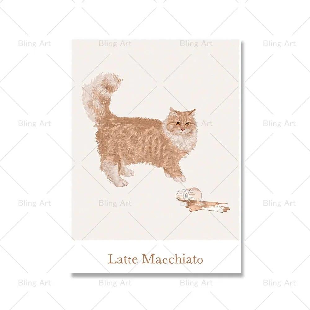 Divertente gatto nero che beve caffè Poster e stampa Moderna citazione Arte Vintage Tela Pittura Cucina Caffè Immagini da parete Decorazione per la casa