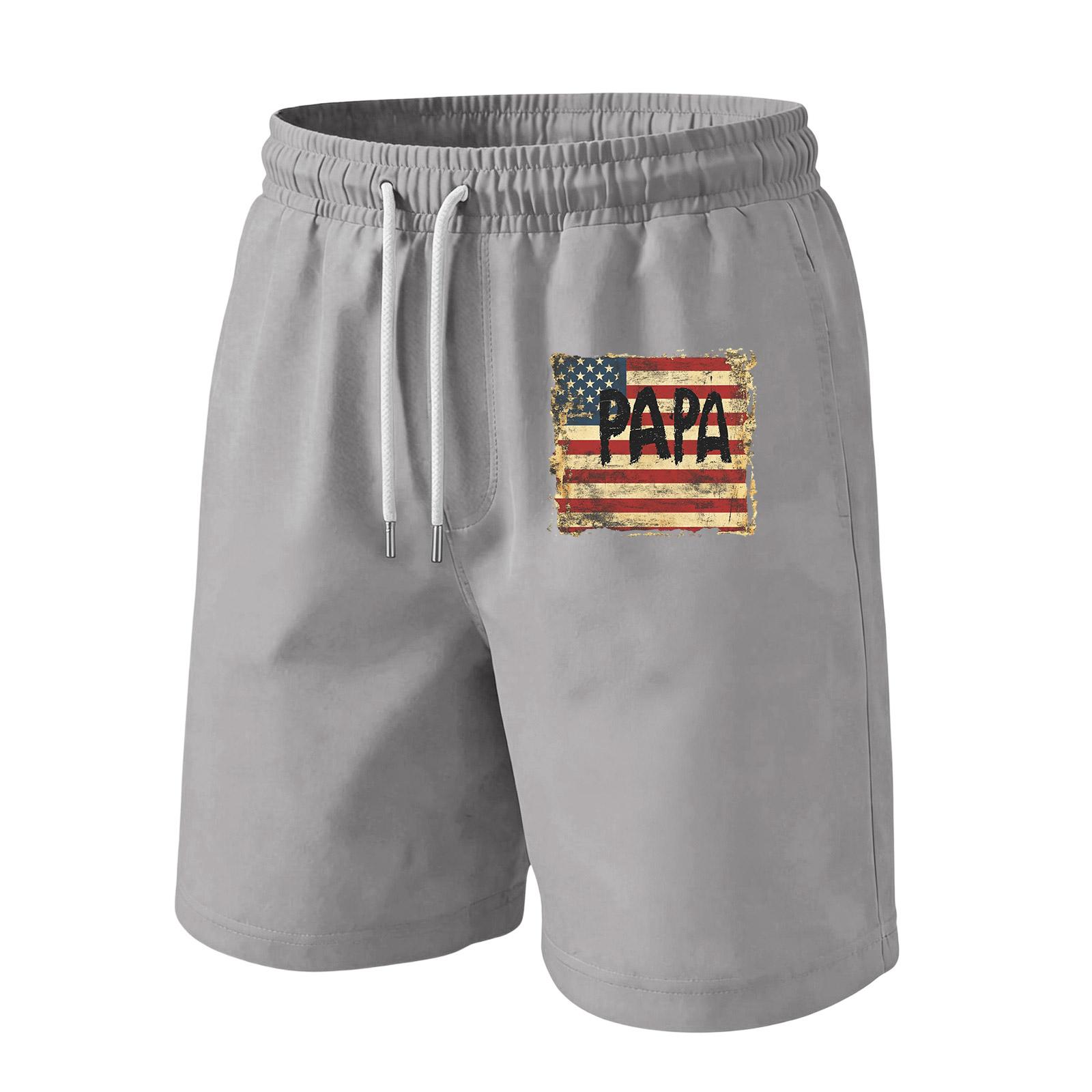 

Men Drawstring Waist Casual Shorts with Flag Print and Letter Graphic Soft Fabric Relaxed Fit Summer Lounge Shorts for Daily Wear XL