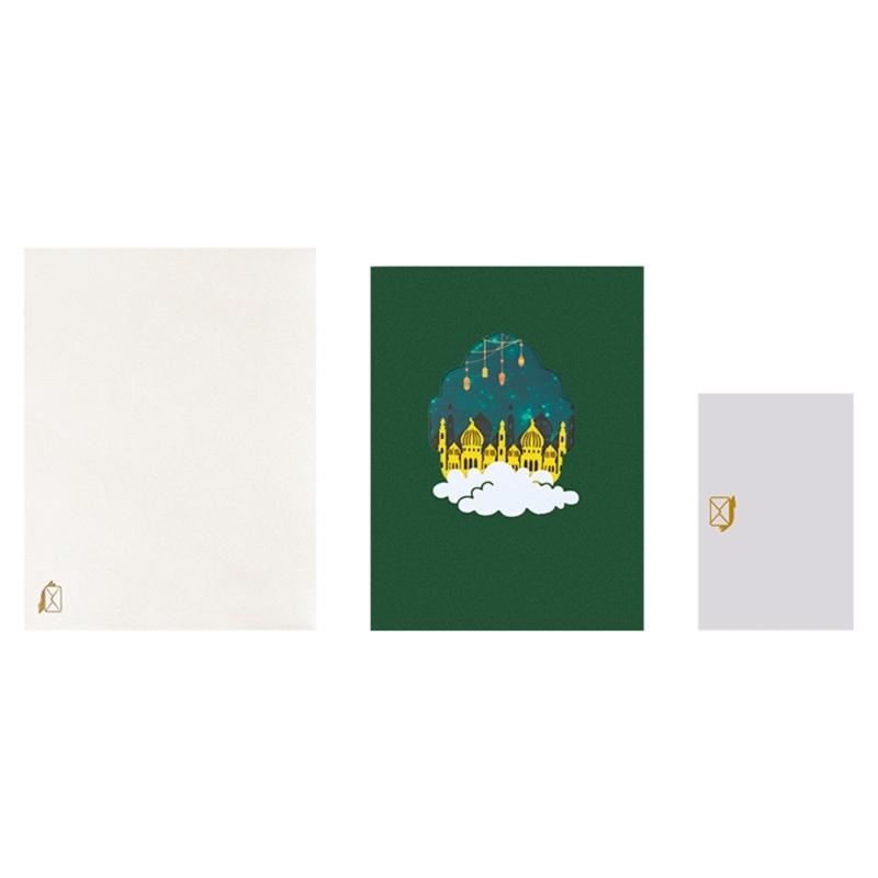 Festive 3D Eid Card Creative Popup Holiday Greeting Cards Built-in Blank Space with Envelope Small Card Party Supplies