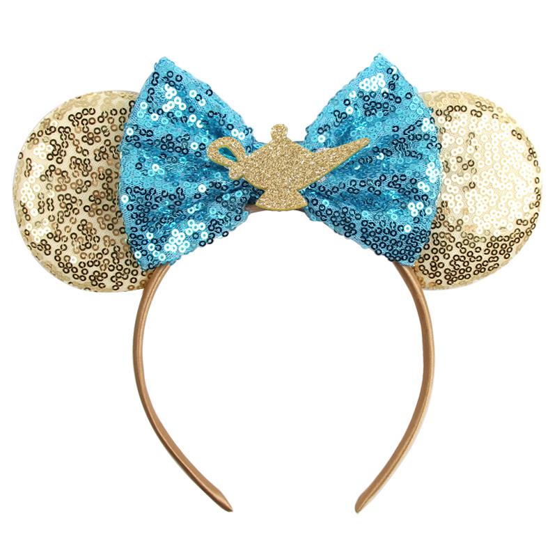 Disney Mickey Uszy Opaska z Cekinami 5" Kokarda Zamek Fajerwerki Opaska do Włosów Dla Dziewczynek Dzieci Featival Impreza DIY Akcesoria do Włosów