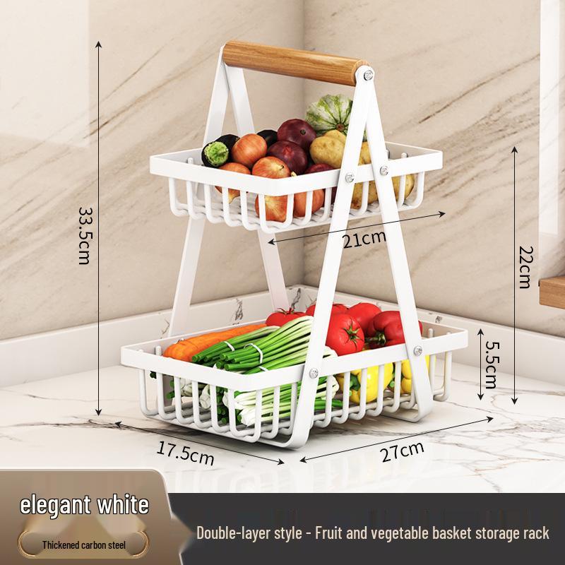 Detachable Double-Layer Wrought Iron Fruit and Snack Basket for Kitchen Countertop Storage