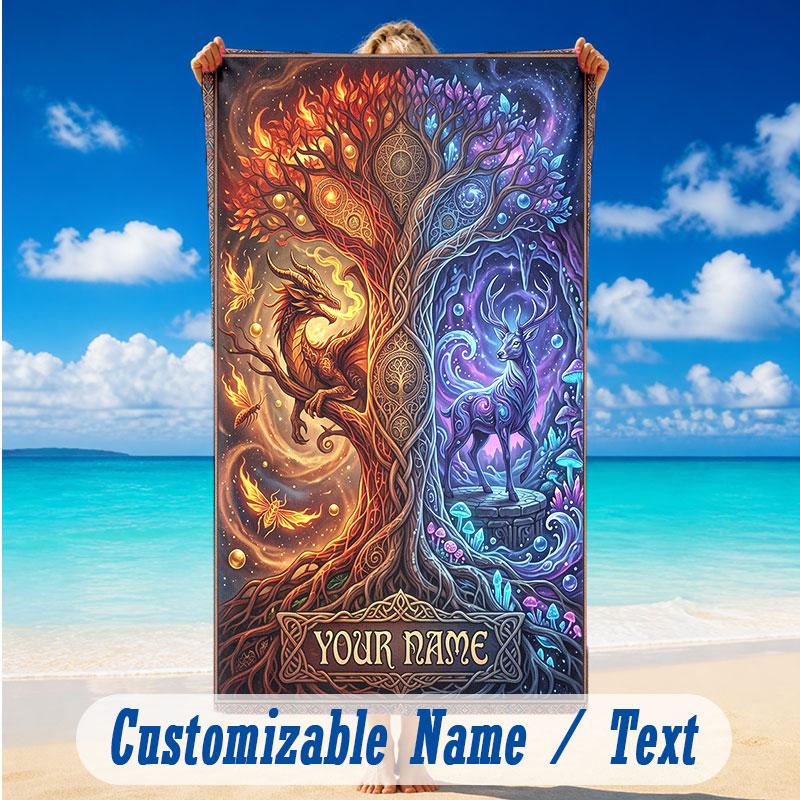 Dragon Phoenix Theme Beach Towel Personalized Custom Name & Text Soft Quick Dry Beach Towel for Swimming Travel