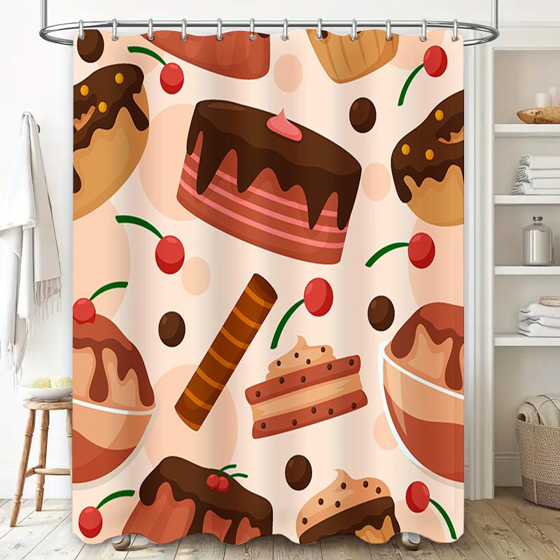 Colorful Dessert Pattern Shower Curtain for Bathroom Decoration Modern Style Home Accessories Wall Hanging Waterproof Fabric Cov