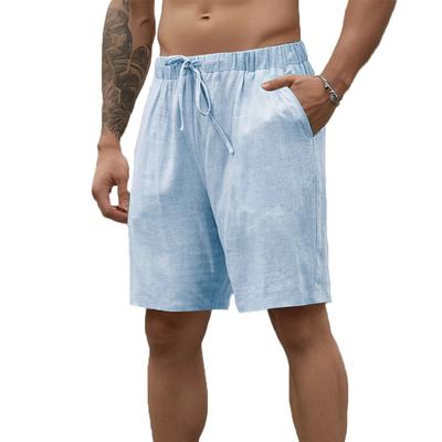 Zomeruitverkoop herenshorts van katoen en linnen, ademend, lichtgewicht, met trekkoord en elastische tailleband, casual strandstijl, Hawaïaanse korte broek