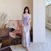 Purple Gentle Temperament Mesh Skirt Niche Light Luxury Design Vacation Style Long Skirt Slim and Thin Suspender Dress