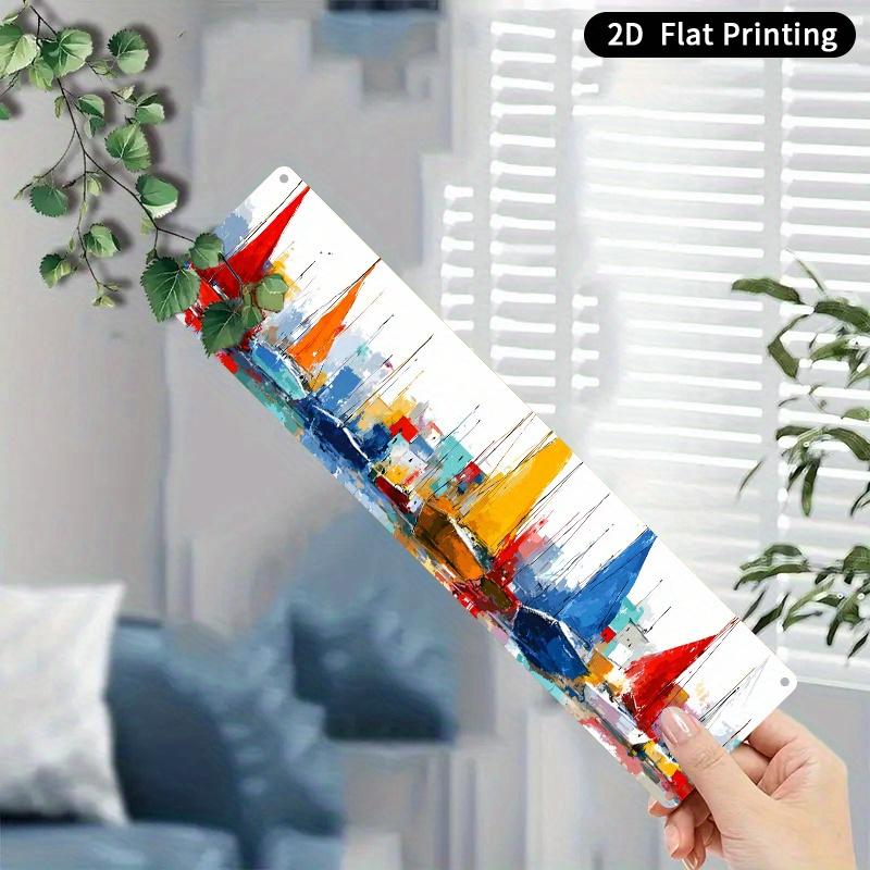 2D Flat, 2D Flat 2D Plane, 1pc Extra Long 10.16x40.64 cm Large Iron Sign - Vintage Abstract Blue, Yellow, Red, Black, White, Gray, Navy Blue, Teal - V
