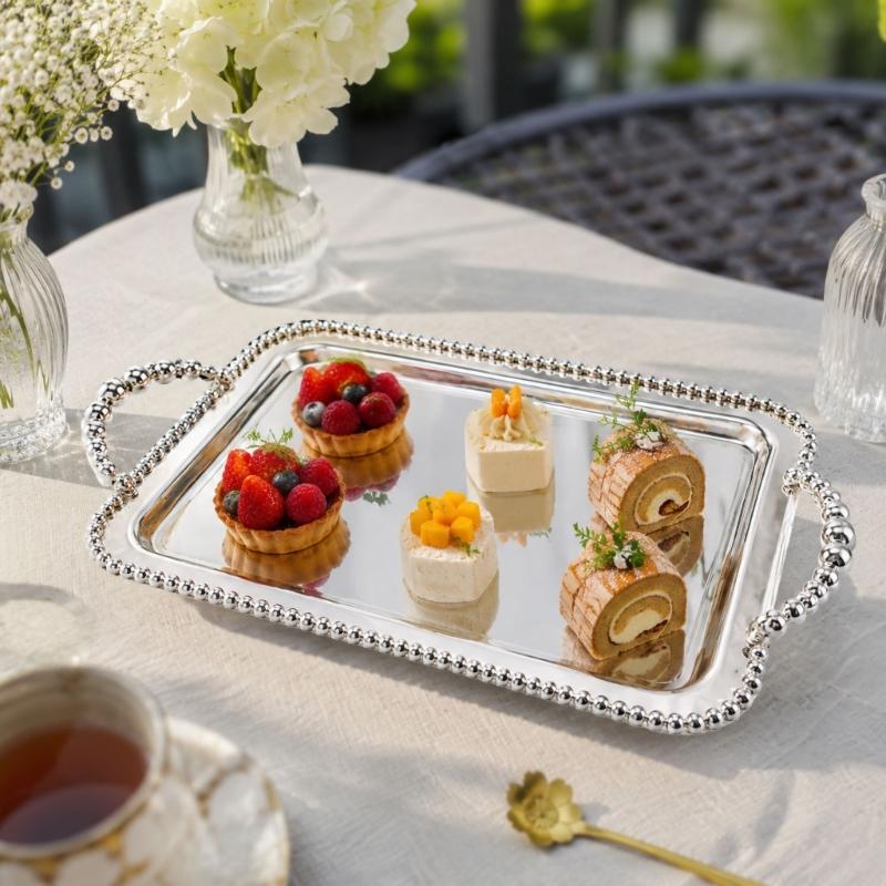 Reflective Metal Display Tray for Coffee Service, Entryway Placement and Dresser Arrangement for Daily Home Use