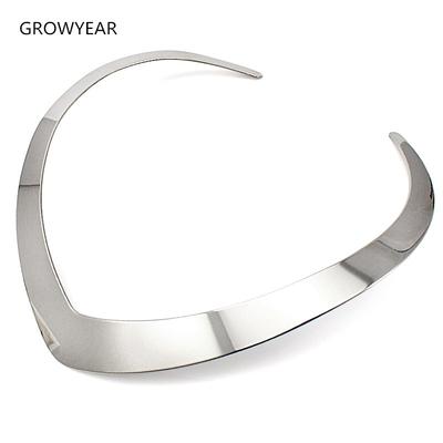 Fashion Jewelry Stainless Steel Necklaces V Shape Bib Collar Torques Necklaces Silver Color For Women Bohemian Short Necklace