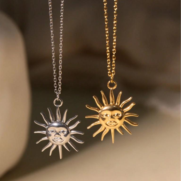 Retro Sun Abstract Stainless Steel Pendant Necklace for Women