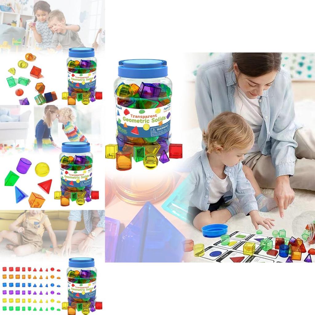 60 Piece Geometric Transparent Building Blocks Montessori Educational Toy Set For Early Learning With Bright Colors For Visual Development And