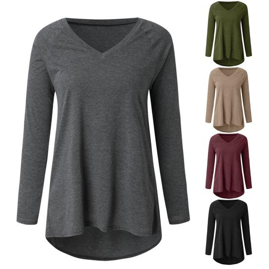 Taglie Forti Donna Tinta Unita Manica Lunga Scollo a V Pullover Largo Midi Camicetta Top