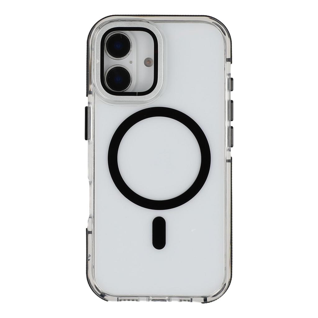 For iPhone 16 Magnetic Case TPU Acrylic Clear Phone Back Cover with Lens Protector Kickstand
