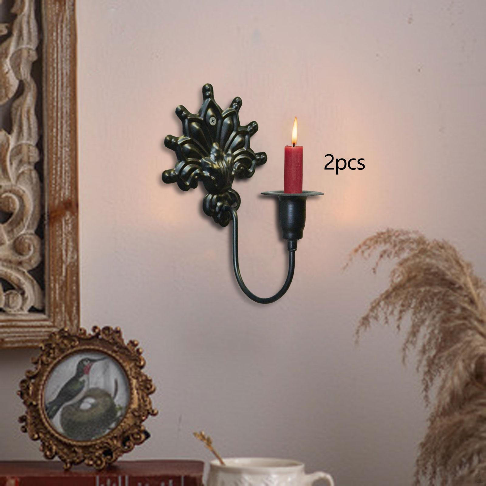 

2 Pieces Candle Sconces Wall Sconce Holder Retro Mount Decorative for Living Room Table чёрный