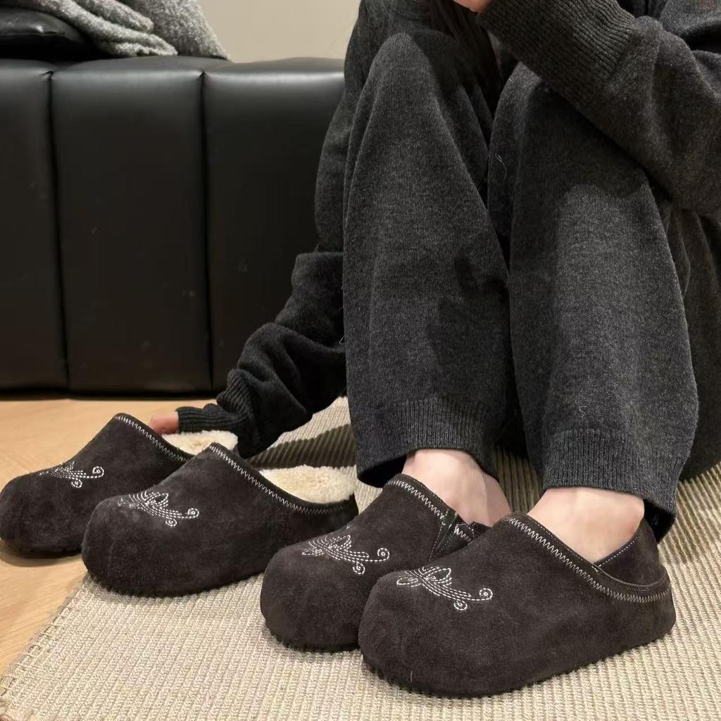 Sycamore Shadow Wood 2025 Autumn and Winter New Fluffy Velvet Fashion Versatile Platform Casual Half Drag Boken Shoes Women