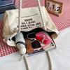 Women Canvas Tote Bag Large Capacity Shoulder Crossbody Bag Casual Letter Print Handbag Rope Handle Shopping Travel Tote