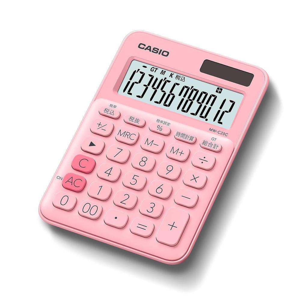 Casio Colorful Calculator Pale Pink 12 Digits Mini Just Type MW-C20C-PK-N