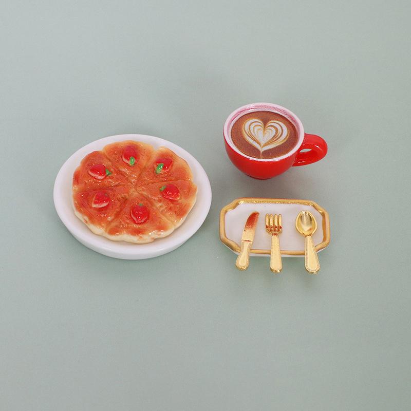 7Pcs/Set Dollhouse Miniatures Cheese Pizza Tableware Mini Cutlery Knife Fork Spoon Set Diy Tableware Doll Accessories