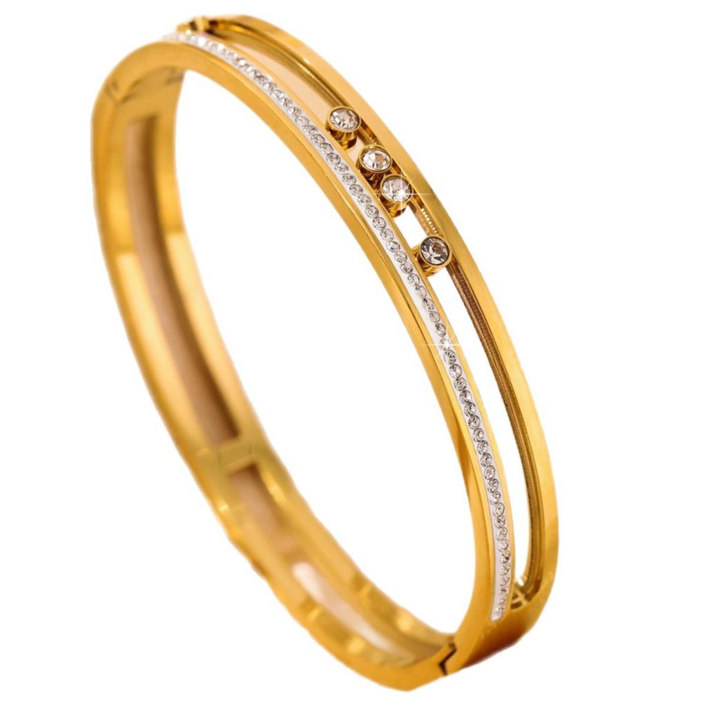 Gold-Plated Diamond-Studded Women's Bracelet - Light Luxury, European & American Style, Starry Sky Design, Stainless Steel