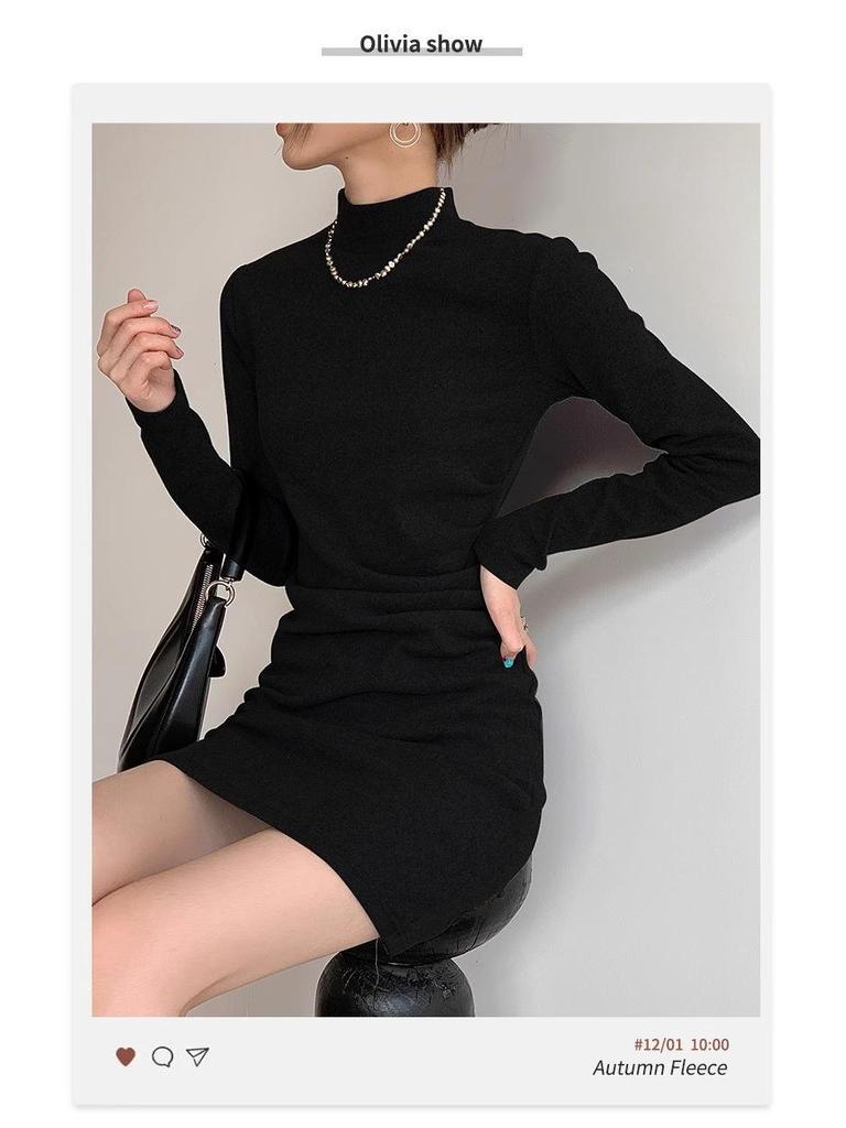 Women's Knitted Velvet Dress - Autumn/Winter, Thick, Luxurious, Short Skirt, Ideal as a Base Layer