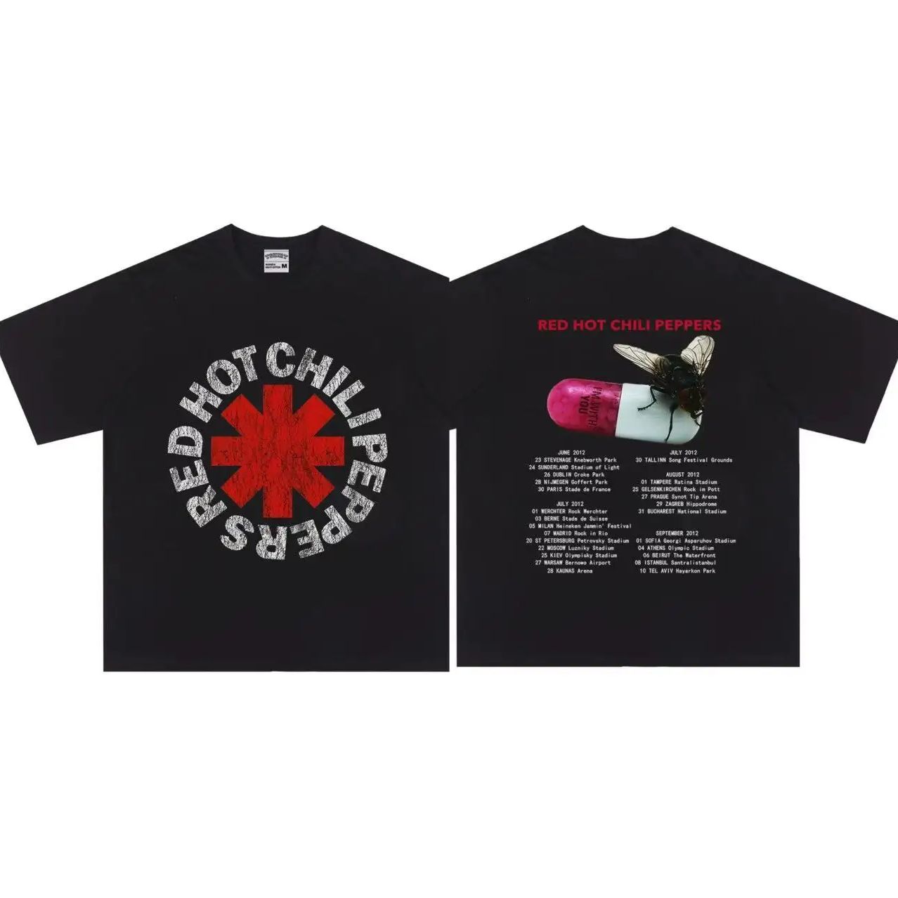 25SS High quality Vintage Rock Red Chili Printed Band Short Sleeve Heavy Washed Cotton Loose Casual Oversize Street Pop Tshirt S