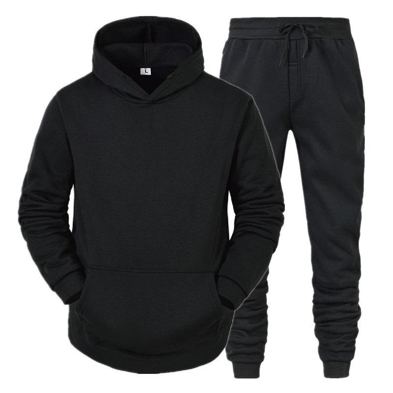Herren 2-teiliges Trainingsanzug Set Einfarbige Kapuzenpullover Jogginghose Lässiges Sport Jogger Set