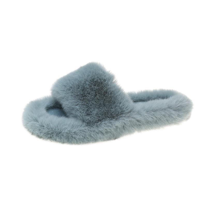 Thick-bottomed fluffy slippers women's large-size home cotton mop simple daily wear one-word slippers