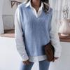 Mulheres primavera outono colete de malha camisola jumper pullovers topo com decote em v sem mangas cintura solta cor sólida sl