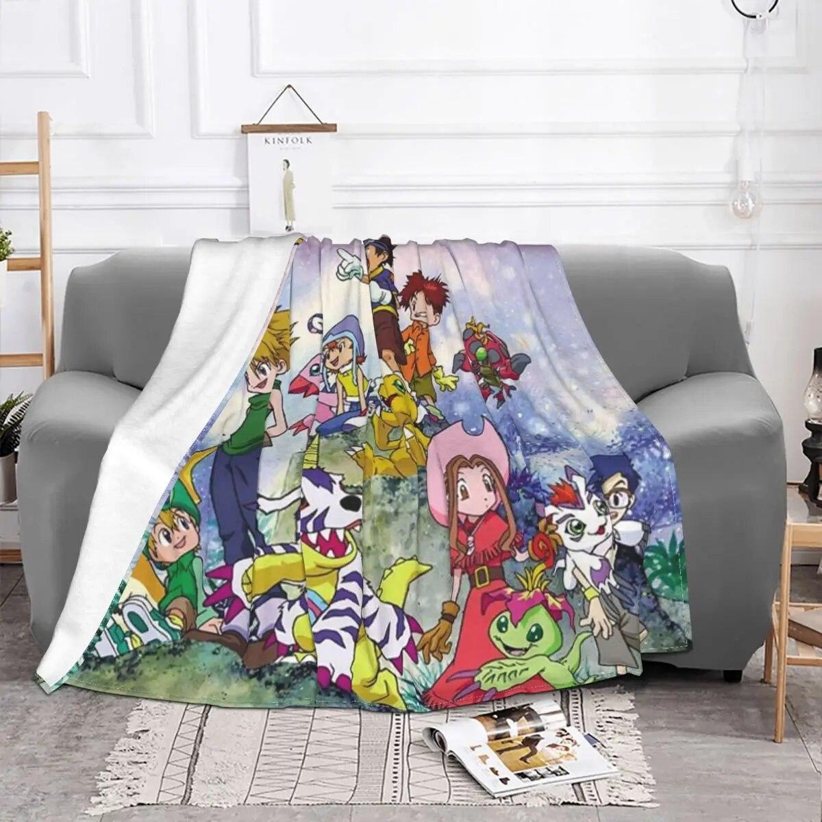 

Милое одеяло с рисунком Digimon, флисовое одеяло на весну/осень, портативное мягкое одеяло для постельных принадлежностей, плюшевое тонкое одеяло для автомобиля 75x100cm 30x40in