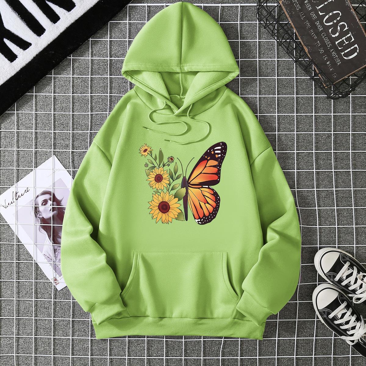 

2025 осень и зима флисовый женский свитер рубчик манжеты подол свободный теплый с капюшоном 5XL зелёный