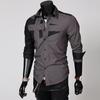 Camicie da Uomo Slim Fit a Contrasto Colore Camicie Casual a Maniche Lunghe con Inserti per Uomo