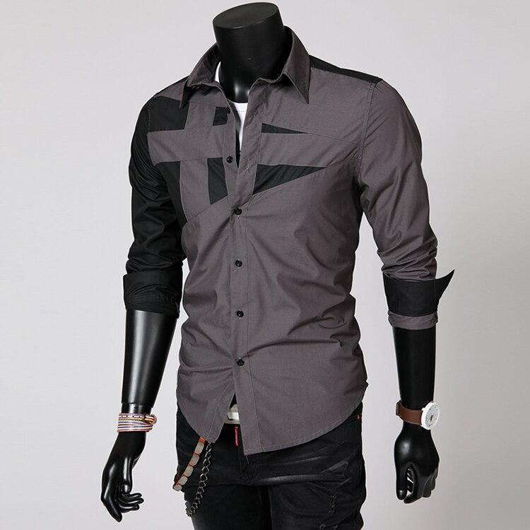 

Men Shirts Slim Fit Color Contrast Casual Shirts Long Sleeve Splice Shirts for Men M