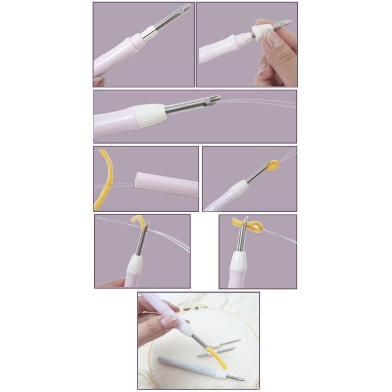 Stainless Steel Embroidery Punch Needle Set Including Adjustable 6 Head Ergonomic Handle Storage Case for Home