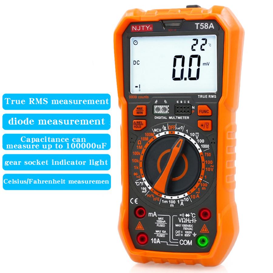 NJTY 58B  58A Multimeter High-Precision Digital Display Smart Burn-Proof Household Electrician Capacitance Meter
