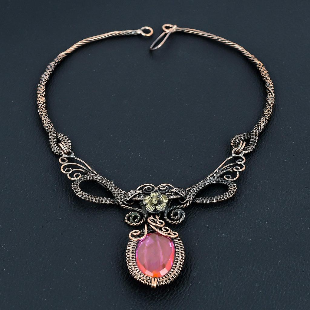 Pink Kunzite Necklace Handmade Jewelry, 999 Copper Wire Wrapped Necklace Designer Gemstone Jewelry Adjustable Chain Necklace Gift For Mom