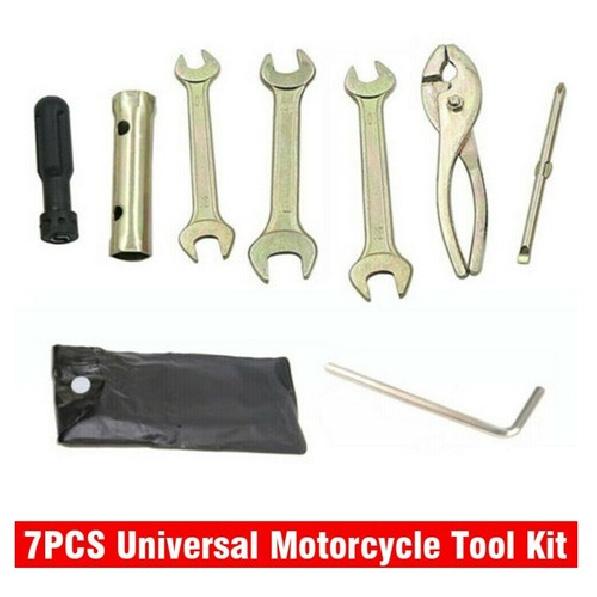7x Motorcycle Spark Plug Spanner Wrench Socket Plier Tool Kit w/ Storage Pocket