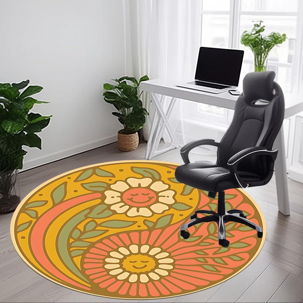 1pc Floral Mandala Office Round Area Rug, Mat Suitable For Office, Under Office Chairs Bedroom Living Room Home Decor, Room Deco