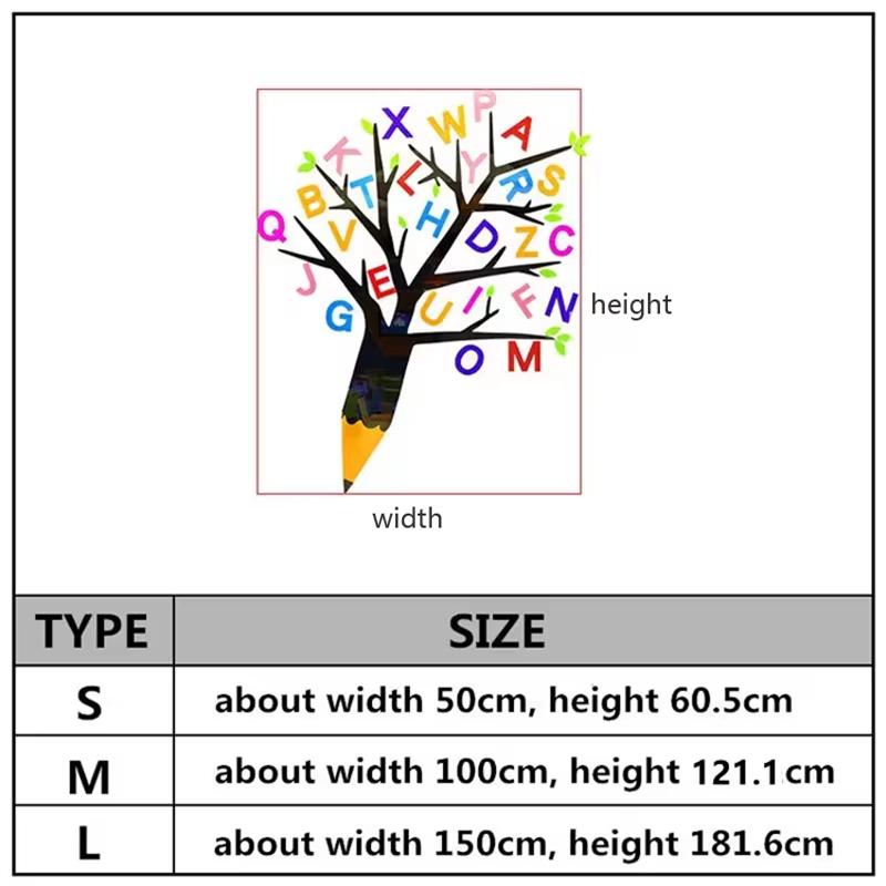 Cartoon Pencil Tree Wall Sticker Acrylic Kindergarten Wall Decals English Letter Wall Sticker Children Bedroom Study Room Decor