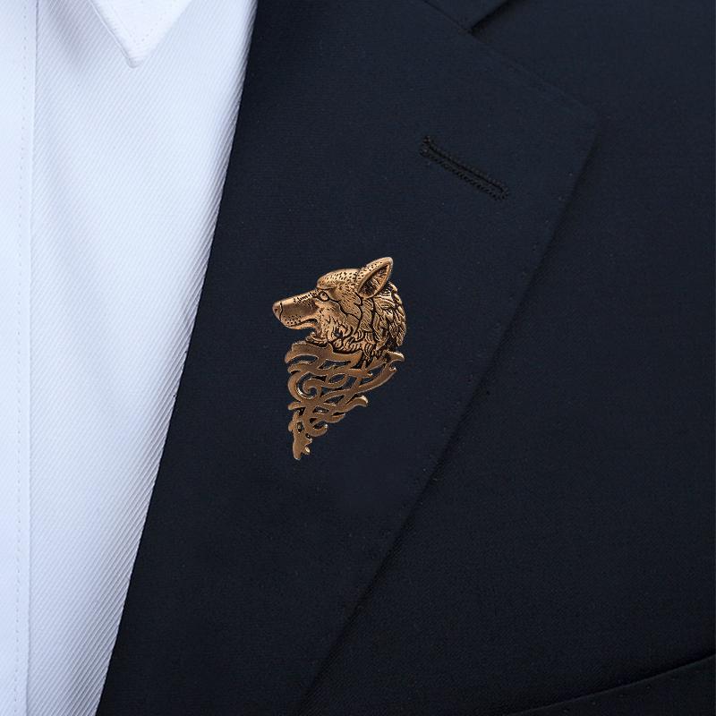 

Wolf Head Brooch Jewelry Upscale Fashion Collar Pin Buckle Collection Broche Vintage Unisex Animal Suit Wolfhead Brooches For Women Men Handmade Gold