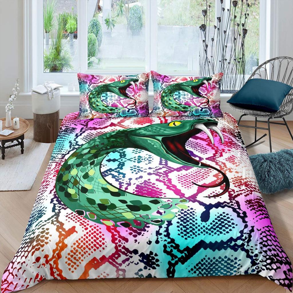Snake Duvet Cover Set 3D Python Palm Leaf Bedding Set King Size Reptile Tropical Theme Quilt Cover for Kids Boys Girls Teens