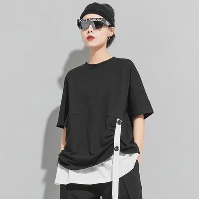 Trendy Dames Zomer Color Block Los T-shirt met Webbing Detail