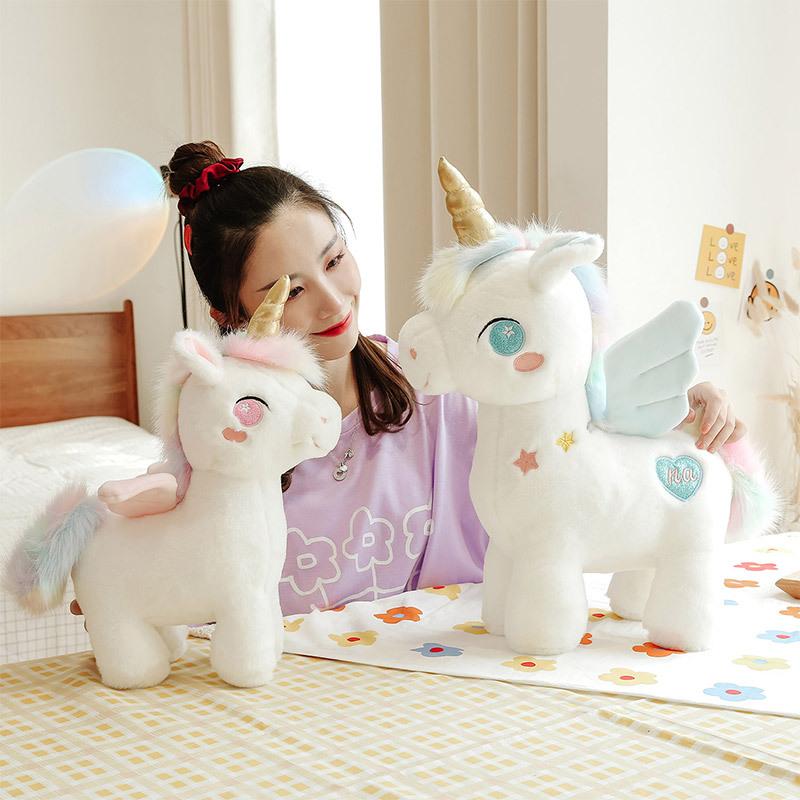 Cute Angel Unicorn Plush Toy Rainbow Pony Doll Kids Ragdoll Throw Pillow Girls Holiday Gifts