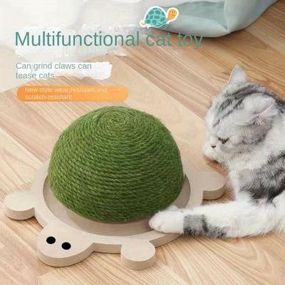 Cat Scratching Board, Turtle Shaped Sisal Scratcher Ball with Wooden Turnable Base, Wear-resistant Running Track for Cat Exercise