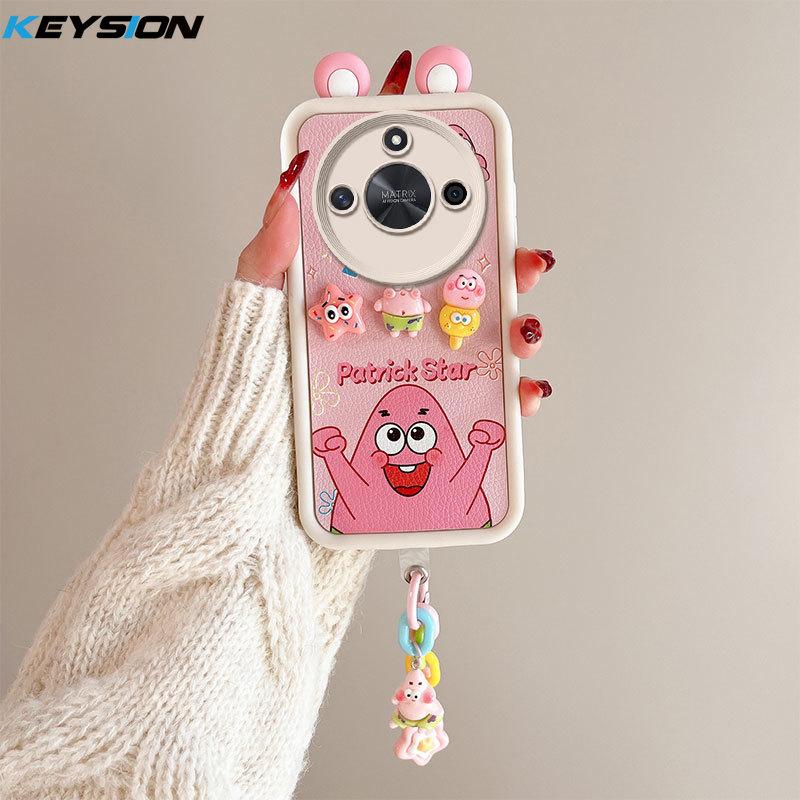 KEYSION Cute Ear 3D Cartoon Case for HONOR X9c Smart 5G with Bracelet Soft Silicone Shockproof Phone Cover for Huawei Honor X9c Smart
